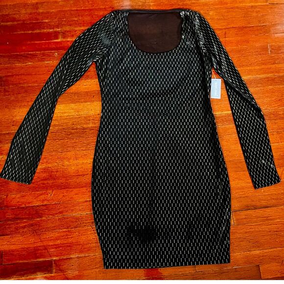 Wet Seal Dresses & Skirts - Vintage Y2K Deadstock Wetseal Black Gold Bodycon Long Sleeve Mini Dress Medium